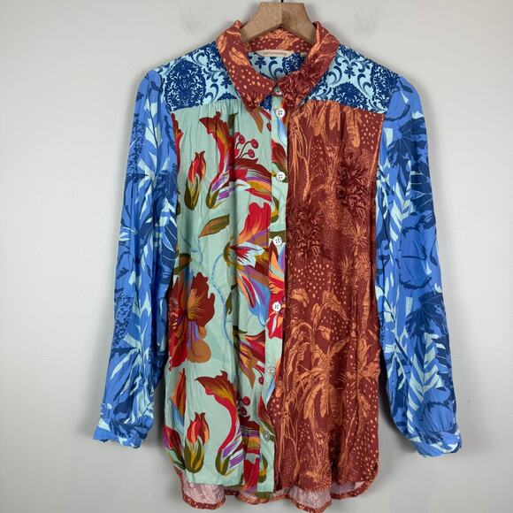 Soft Surroundings Hermosa Top Women's M Multi Artsy Floral Patchwork Mixed Tunic - Picture 1 of 9